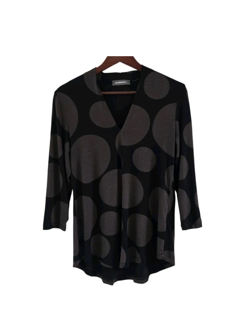 Alembika Black Gray Voyager V Neck Tunic top 3/4 Sleeves Womens Size 1 6-8